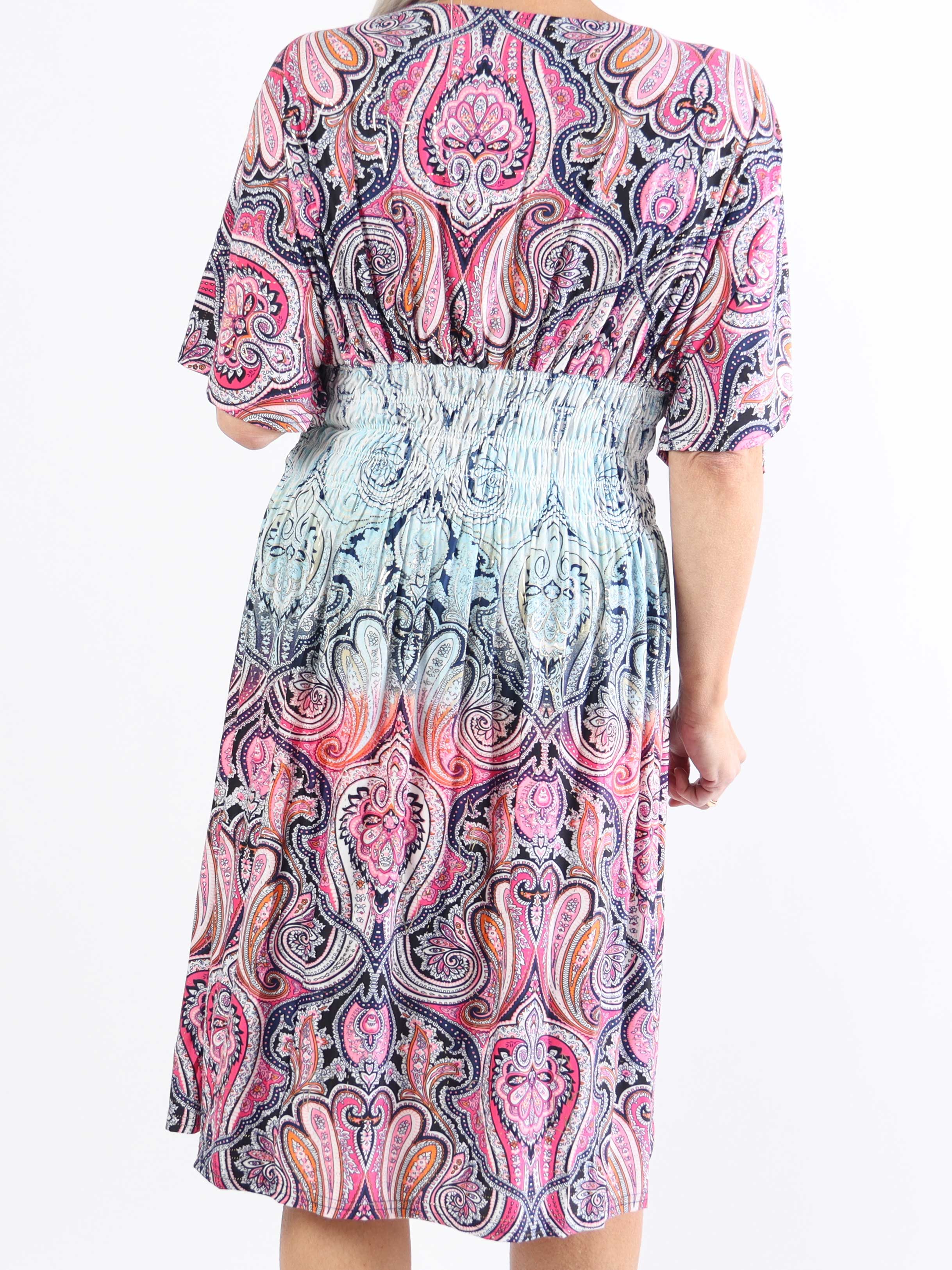 Pams Paisley short S/S - Mönstrad elastisk plus size-klänning med smock